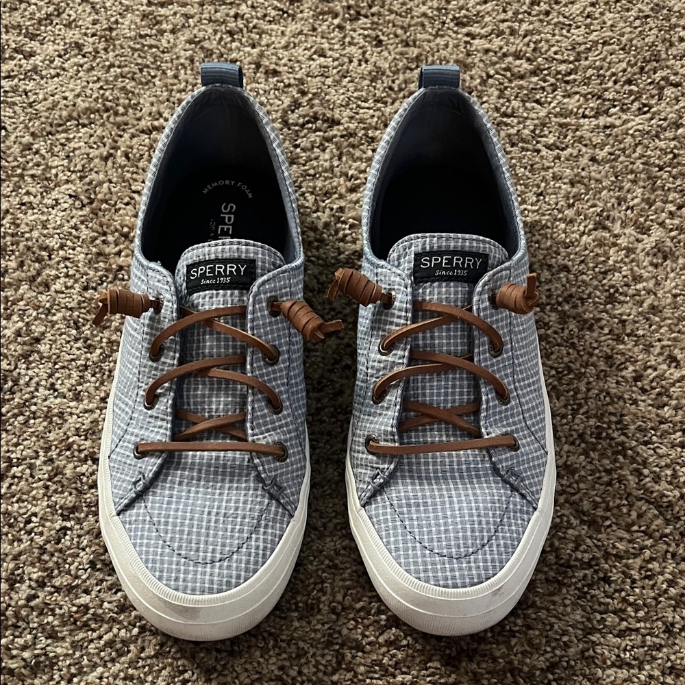 Sperry Women’s Blue and White Checkered Topsider memory foam Size 9
